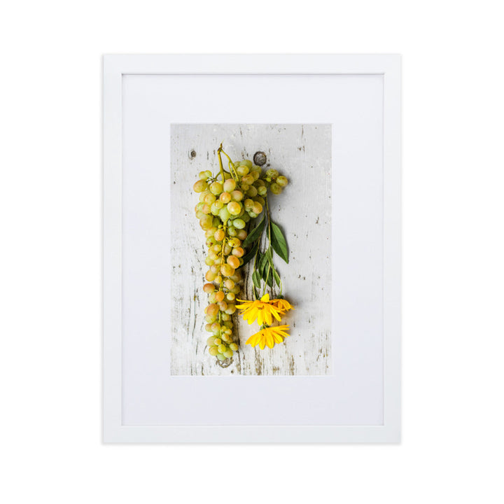 Poster mit Passepartout - Weintrauben und Blumen Weiß / 30×40 cm artlia