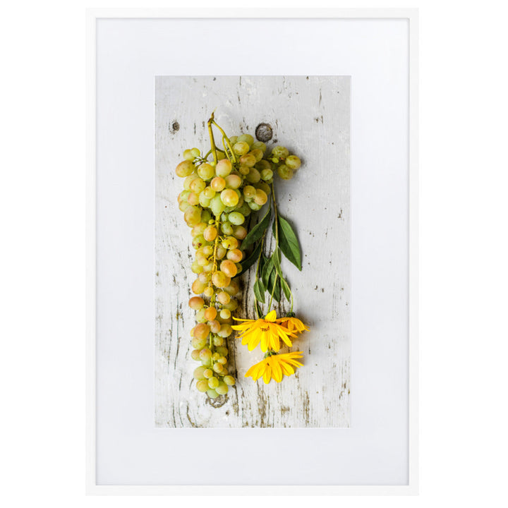Poster mit Passepartout - Weintrauben und Blumen Weiß / 61×91 cm artlia