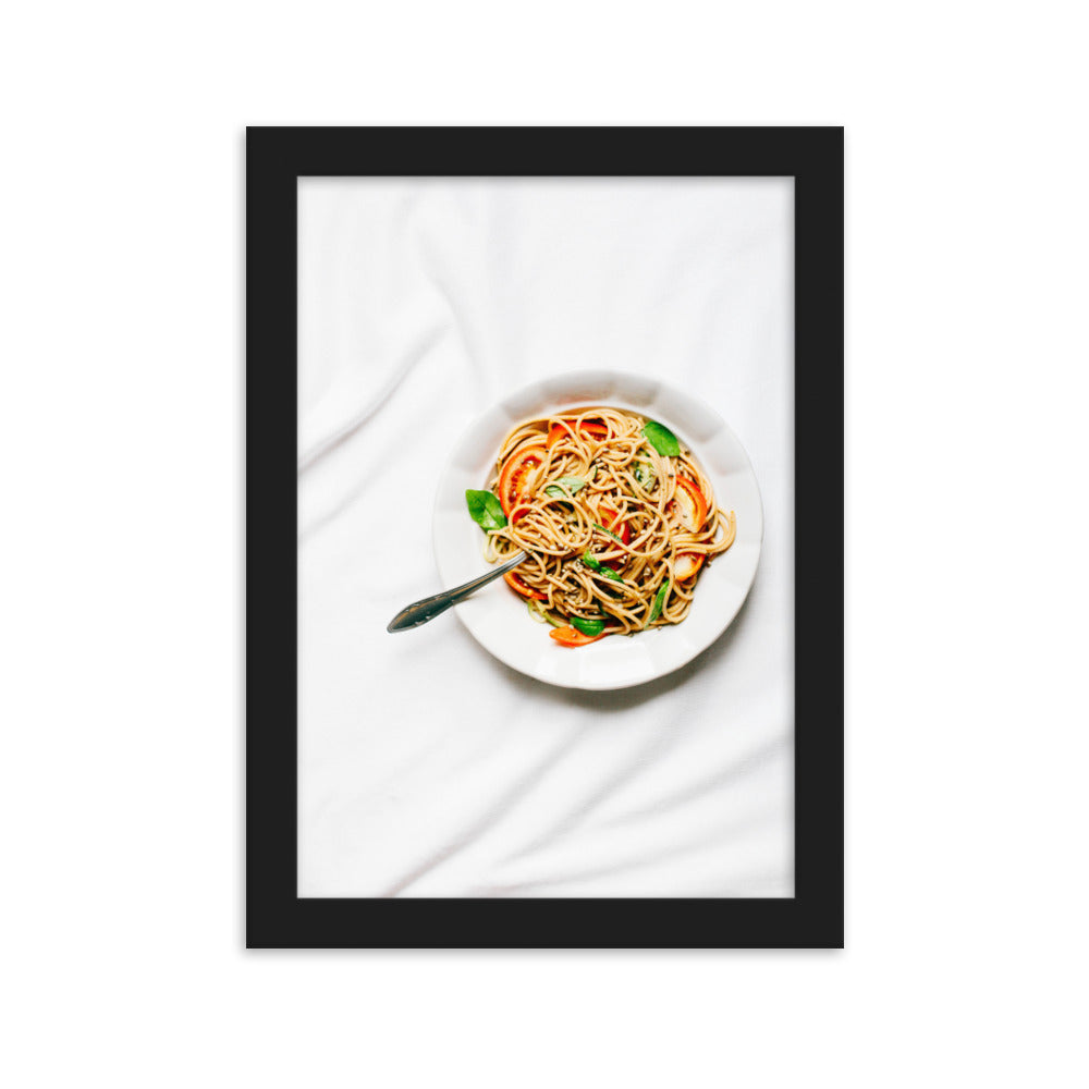 Poster mit Rahmen - leckere Spaghetti Schwarz / 21×30 cm artlia