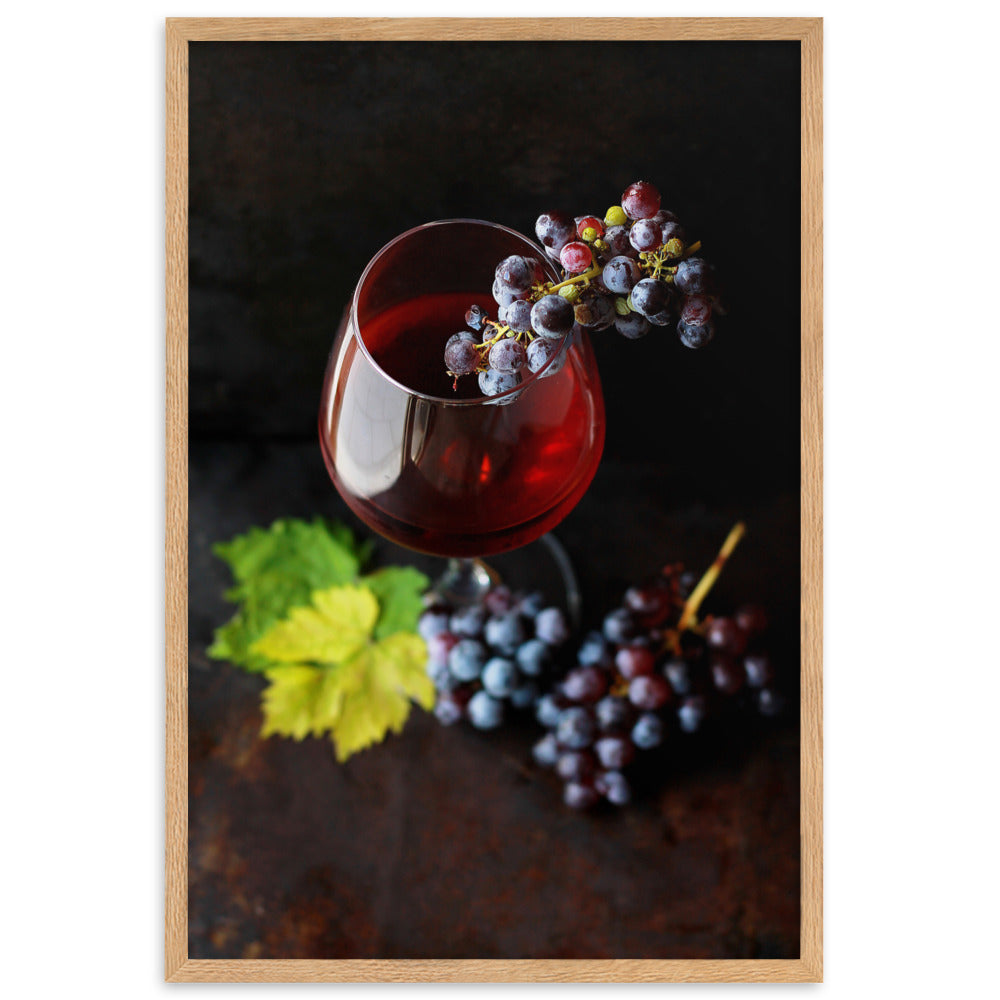 Poster mit Rahmen - Wein und Trauben Oak / 61×91 cm artlia