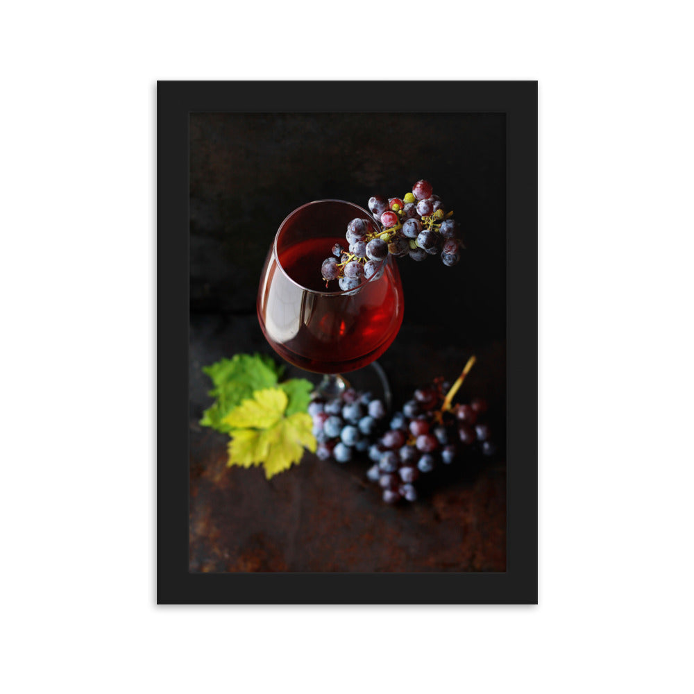 Poster mit Rahmen - Wein und Trauben Schwarz / 21×30 cm artlia