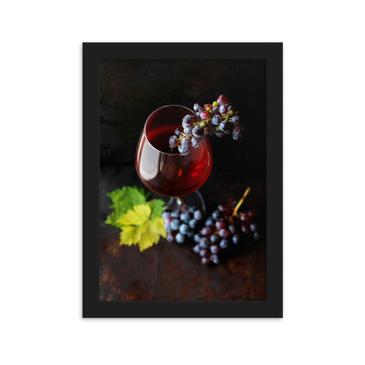 Poster mit Rahmen - Wein und Trauben Schwarz / 21×30 cm artlia