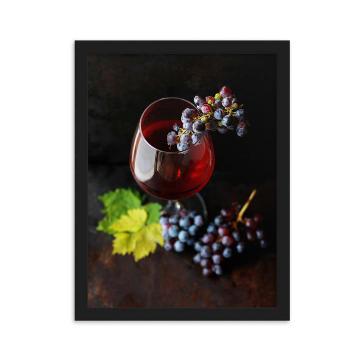 Poster mit Rahmen - Wein und Trauben Schwarz / 30×40 cm artlia