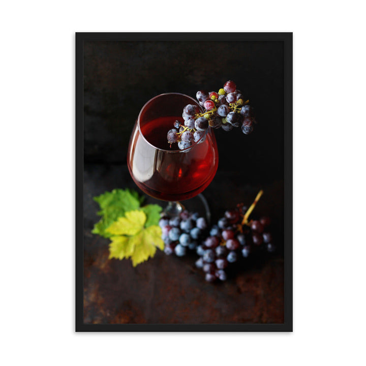 Poster mit Rahmen - Wein und Trauben Schwarz / 50×70 cm artlia