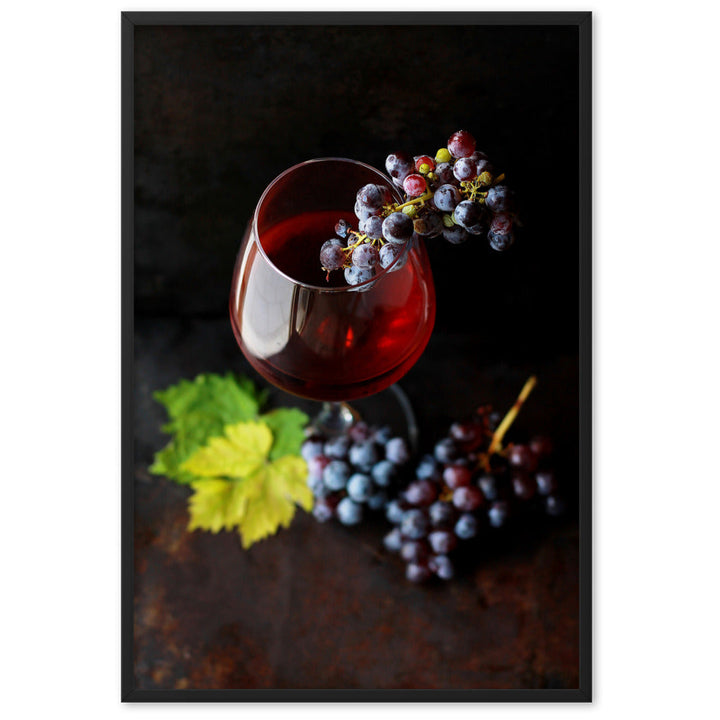 Poster mit Rahmen - Wein und Trauben Schwarz / 61×91 cm artlia