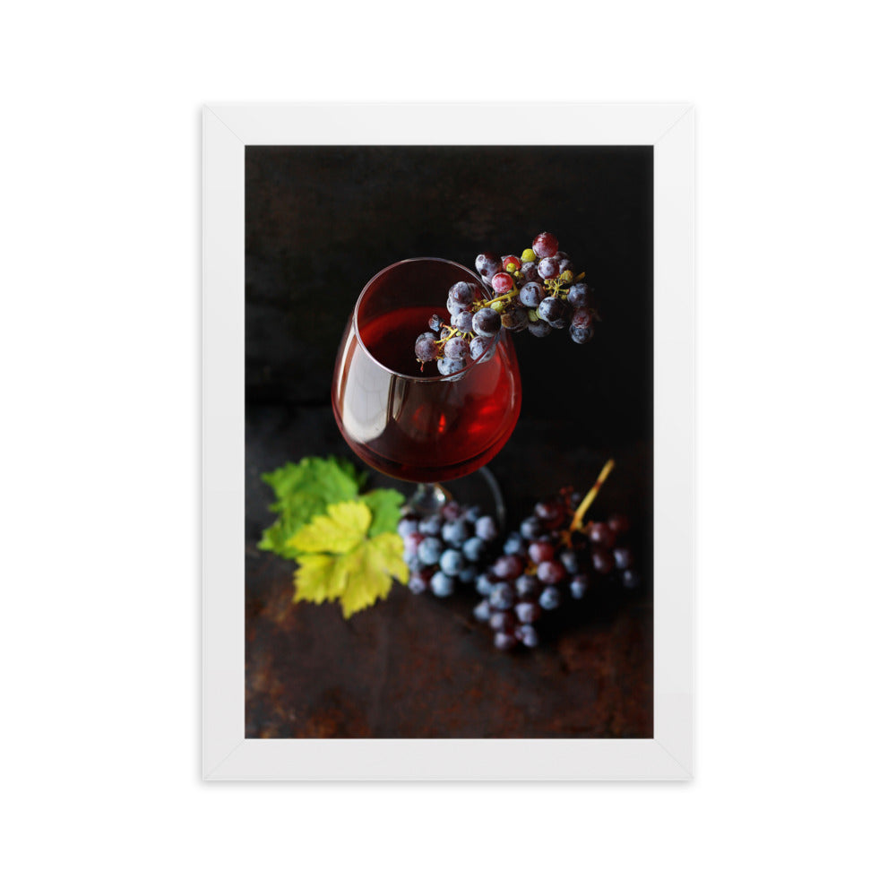 Poster mit Rahmen - Wein und Trauben Weiß / 21×30 cm artlia