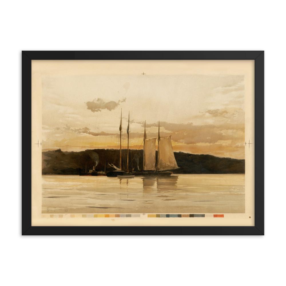 Schiffe im Sonnenuntergang - Poster im Rahmen schwarz / 30x41 cm artlia