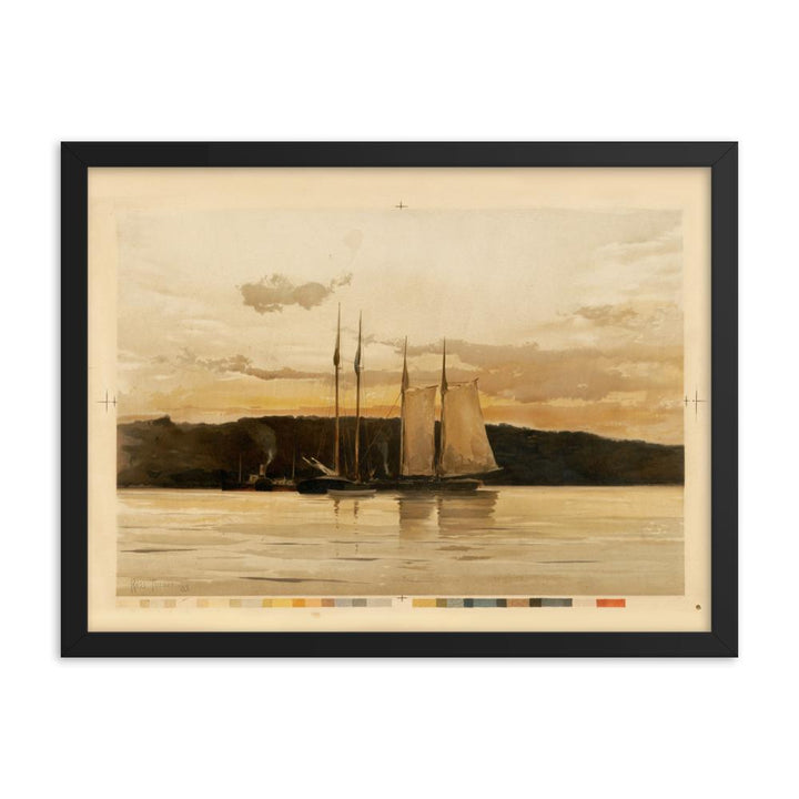 Schiffe im Sonnenuntergang - Poster im Rahmen schwarz / 30x41 cm artlia