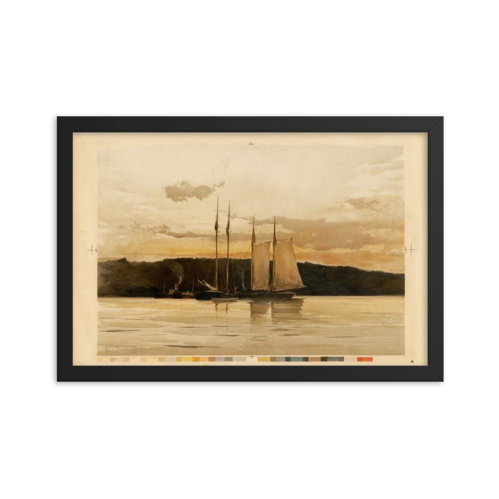 Schiffe im Sonnenuntergang - Poster im Rahmen schwarz / 30x45 cm artlia