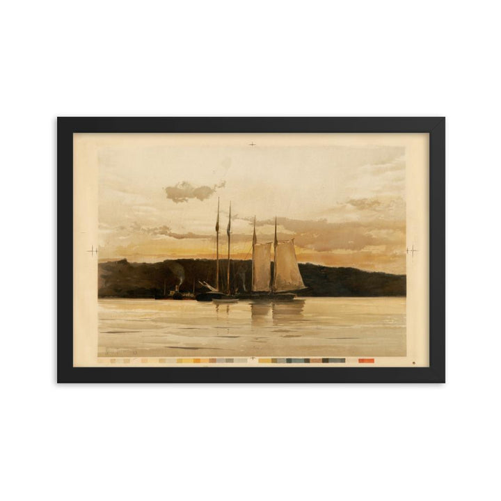 Schiffe im Sonnenuntergang - Poster im Rahmen schwarz / 30x45 cm artlia