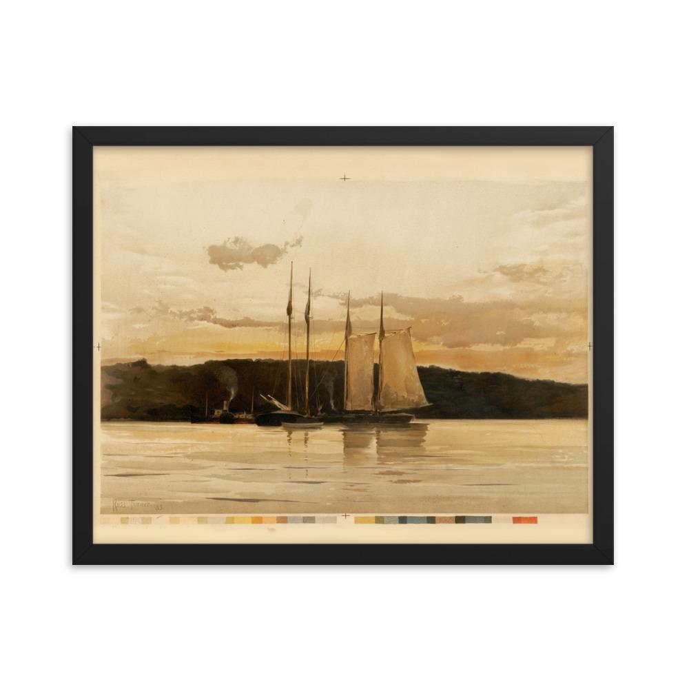 Schiffe im Sonnenuntergang - Poster im Rahmen schwarz / 41x51 cm artlia