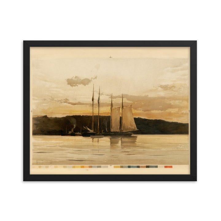Schiffe im Sonnenuntergang - Poster im Rahmen schwarz / 41x51 cm artlia