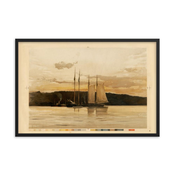 Schiffe im Sonnenuntergang - Poster im Rahmen schwarz / 61x91 cm artlia