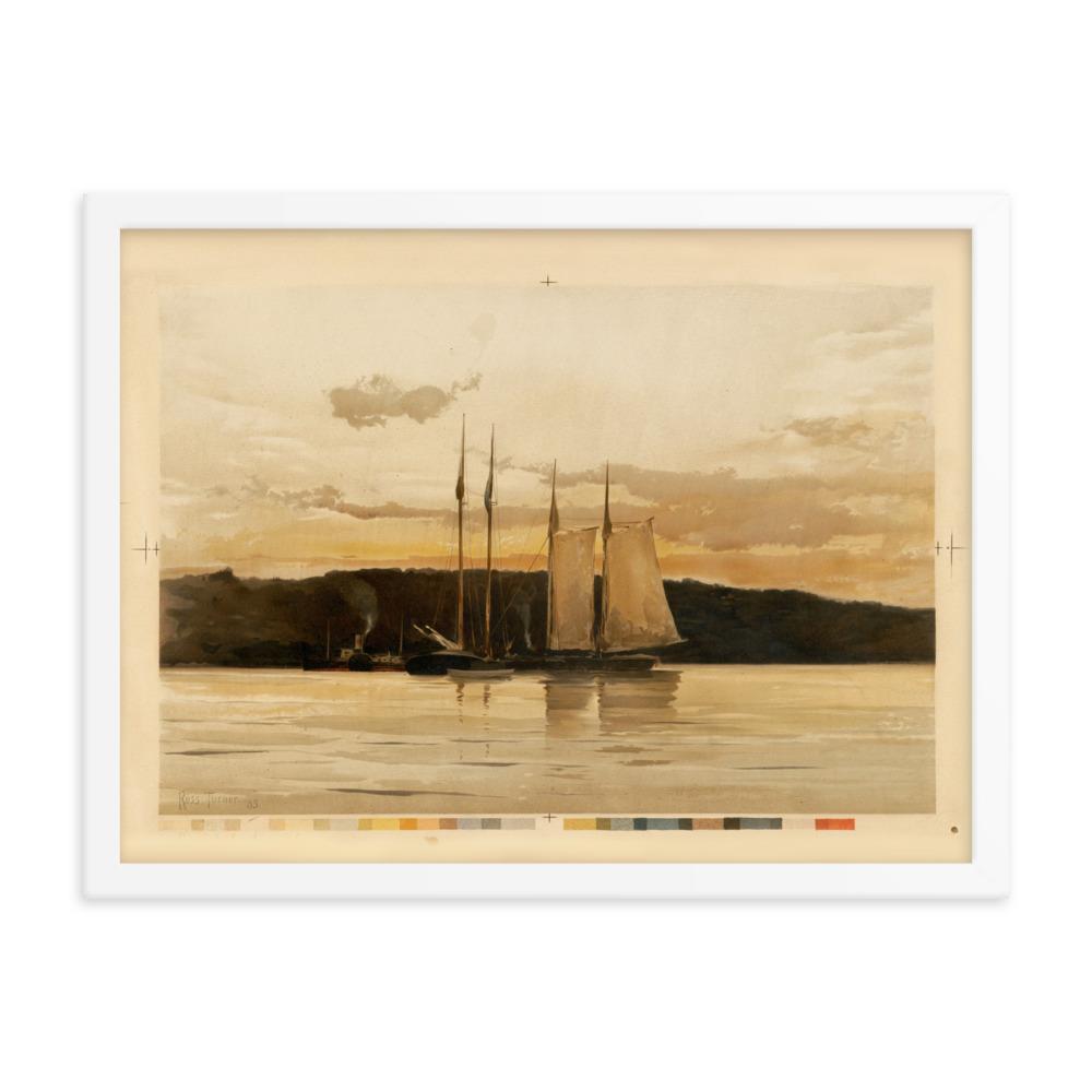 Schiffe im Sonnenuntergang - Poster im Rahmen weiß / 30x41 cm artlia