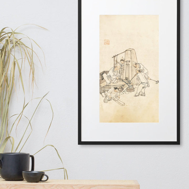 Schmiede, Kim Hong-do - Poster im Rahmen mit Passepartout artlia