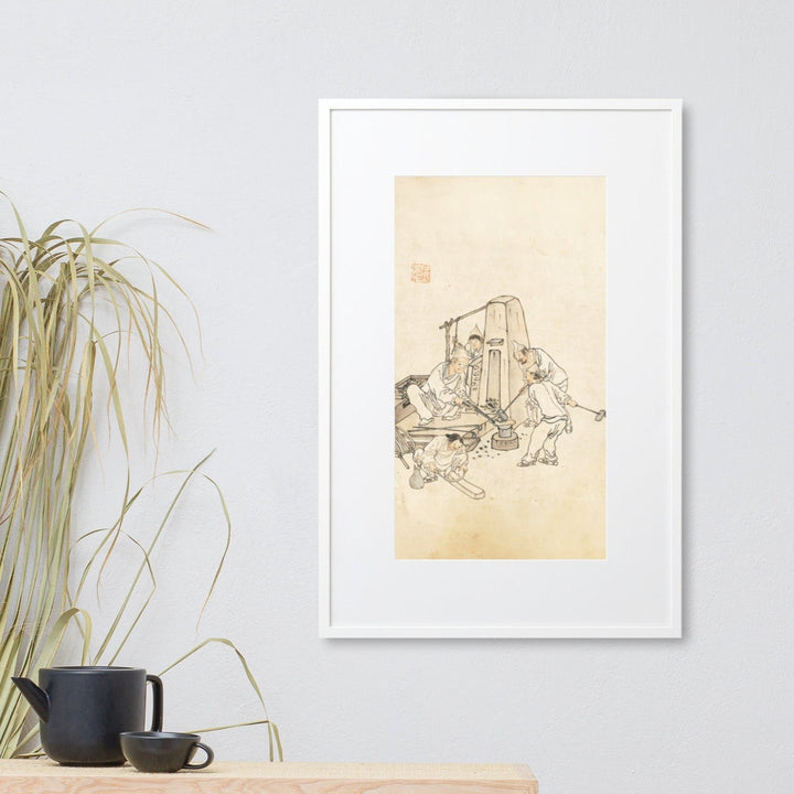 Schmiede, Kim Hong-do - Poster im Rahmen mit Passepartout artlia