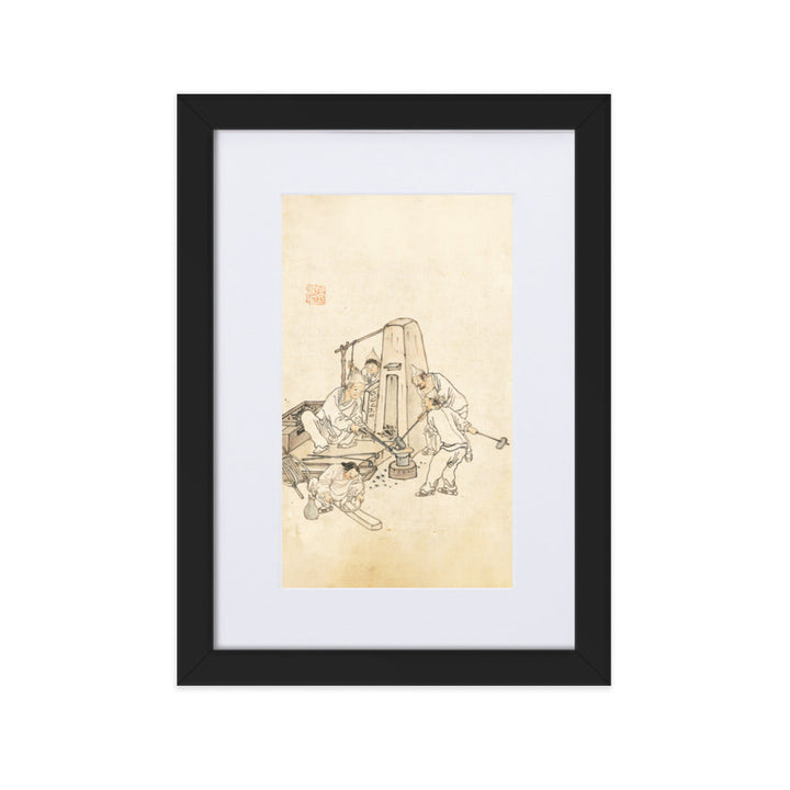 Schmiede, Kim Hong-do - Poster im Rahmen mit Passepartout Schwarz / 21×30 cm artlia