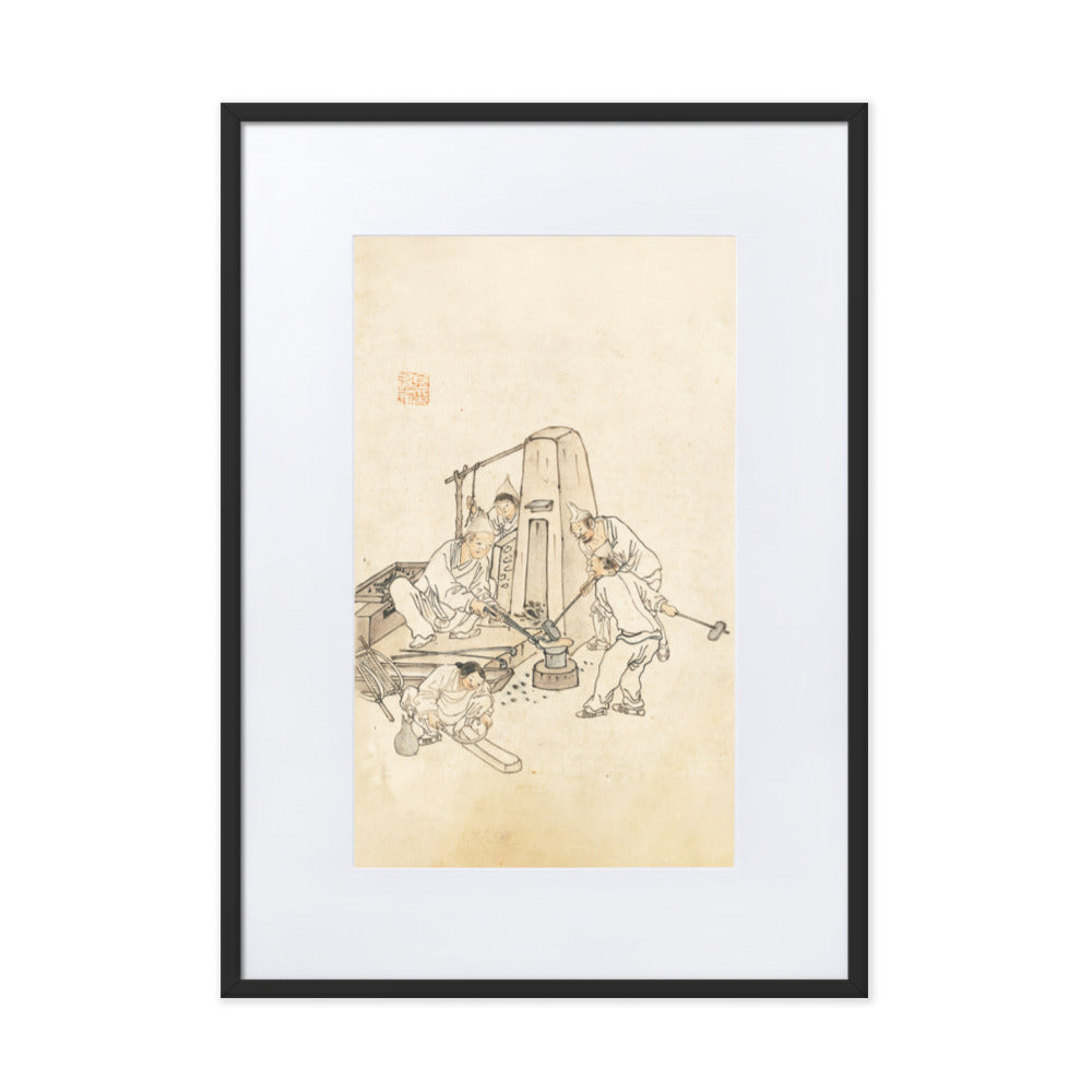 Schmiede, Kim Hong-do - Poster im Rahmen mit Passepartout Schwarz / 50×70 cm artlia