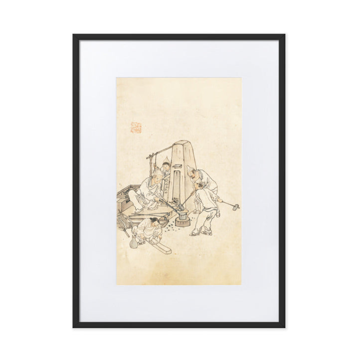 Schmiede, Kim Hong-do - Poster im Rahmen mit Passepartout Schwarz / 50×70 cm artlia