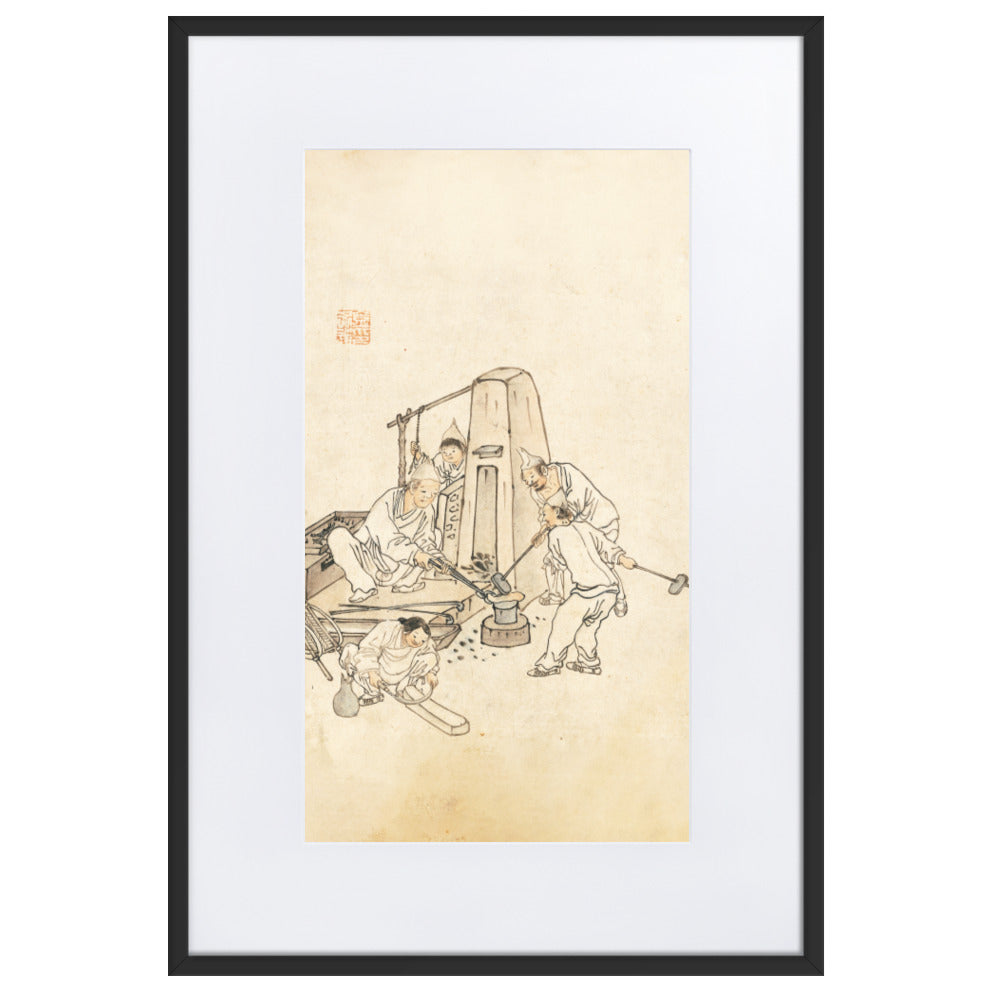 Schmiede, Kim Hong-do - Poster im Rahmen mit Passepartout Schwarz / 61×91 cm artlia