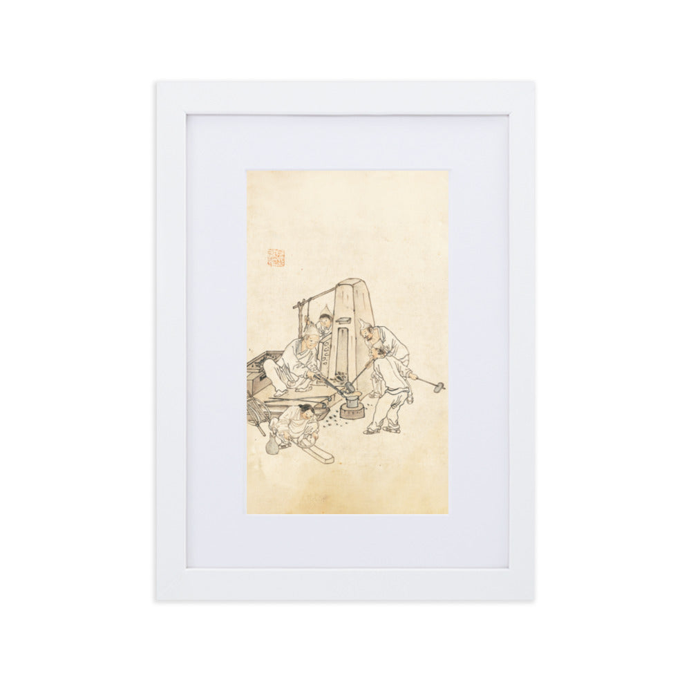 Schmiede, Kim Hong-do - Poster im Rahmen mit Passepartout Weiß / 21×30 cm artlia