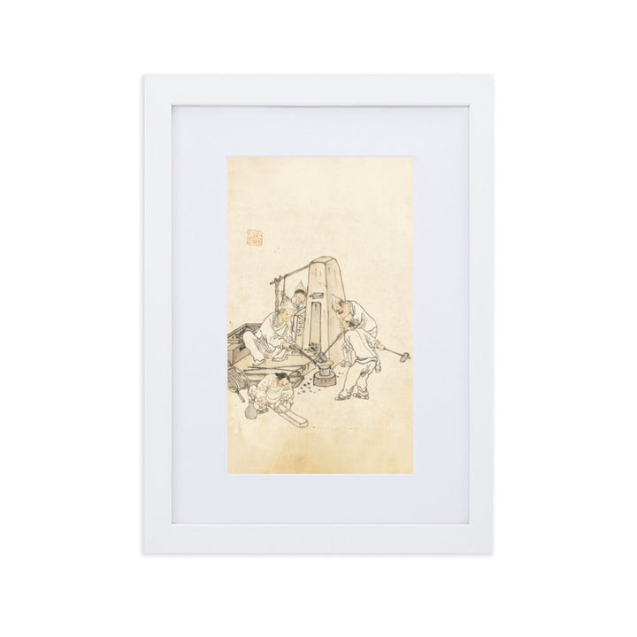 Schmiede, Kim Hong-do - Poster im Rahmen mit Passepartout Weiß / 21×30 cm artlia