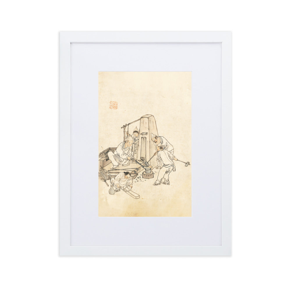 Schmiede, Kim Hong-do - Poster im Rahmen mit Passepartout Weiß / 30×40 cm artlia