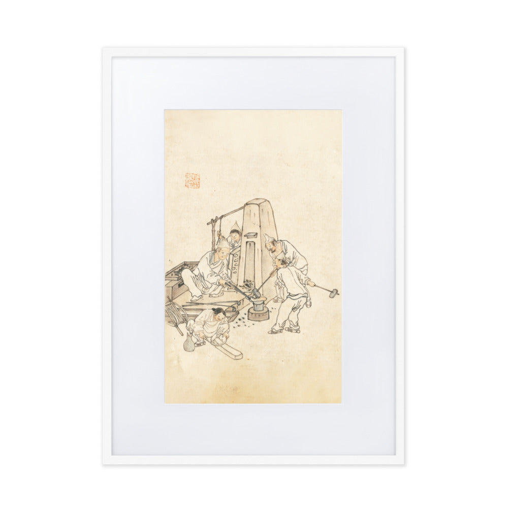 Schmiede, Kim Hong-do - Poster im Rahmen mit Passepartout Weiß / 50×70 cm artlia