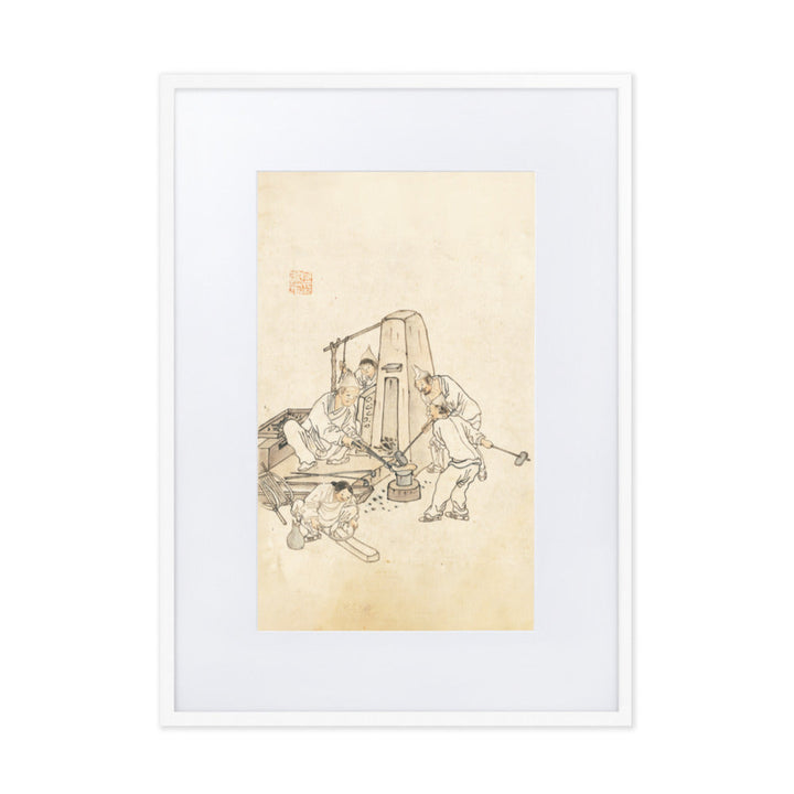 Schmiede, Kim Hong-do - Poster im Rahmen mit Passepartout Weiß / 50×70 cm artlia
