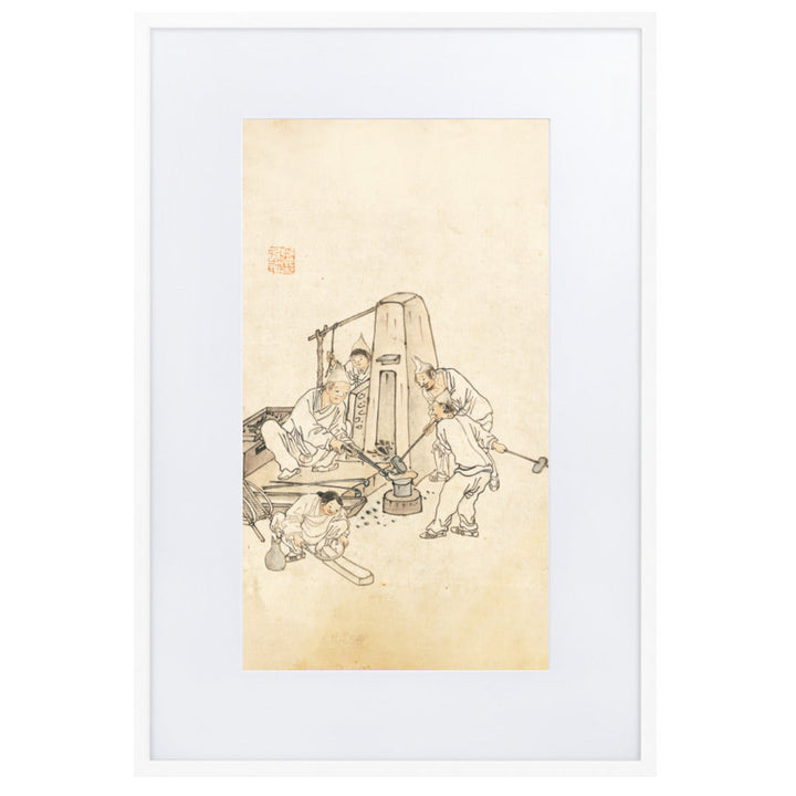 Schmiede, Kim Hong-do - Poster im Rahmen mit Passepartout Weiß / 61×91 cm artlia
