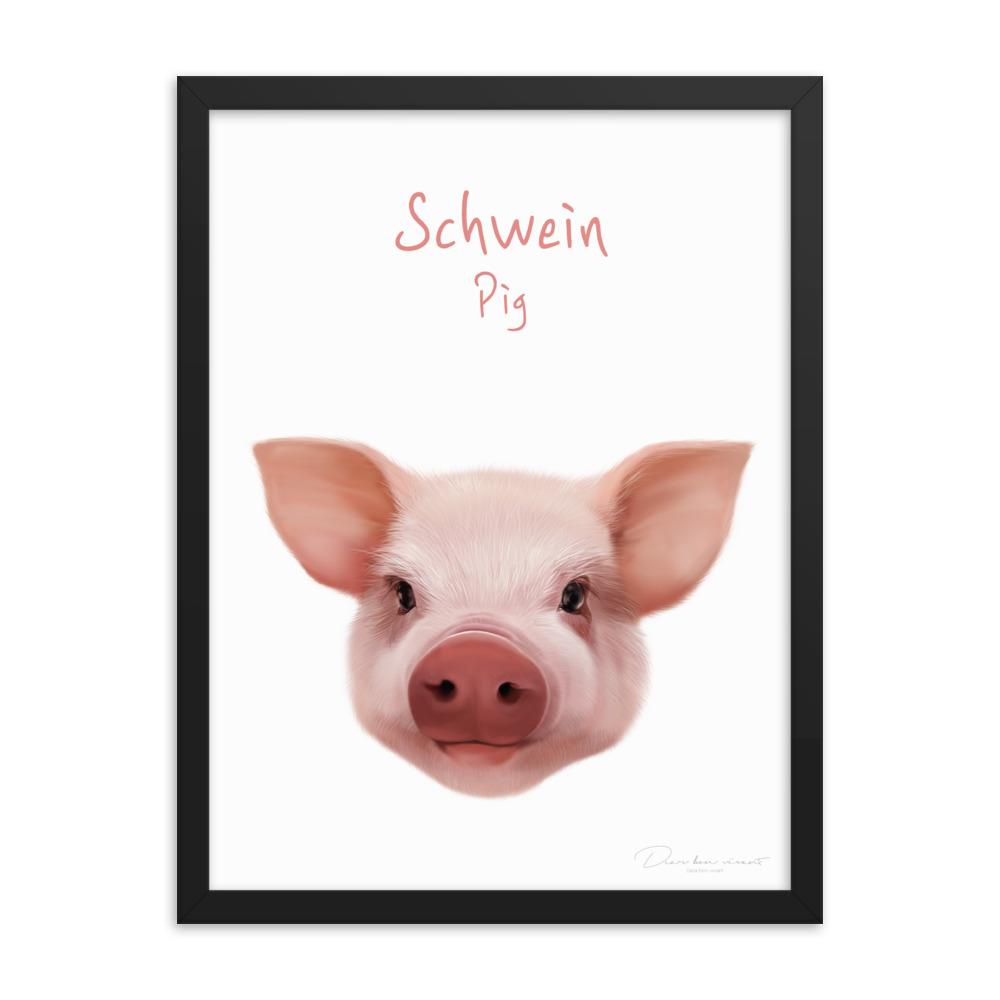 Schwein - Poster im Rahmen für Kinder schwarz / 30x41 cm artlia