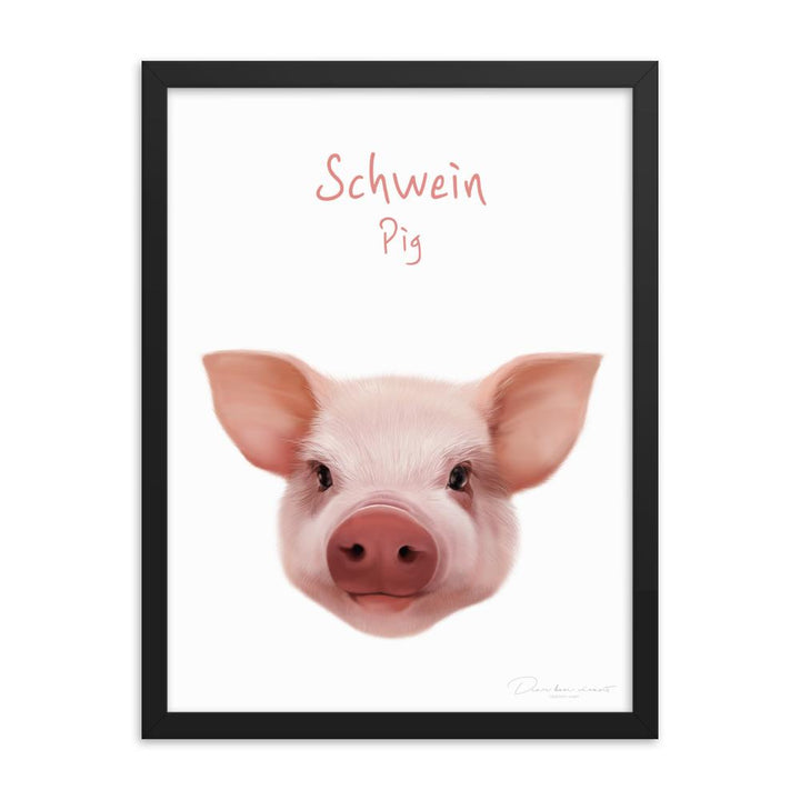 Schwein - Poster im Rahmen für Kinder schwarz / 30x41 cm artlia