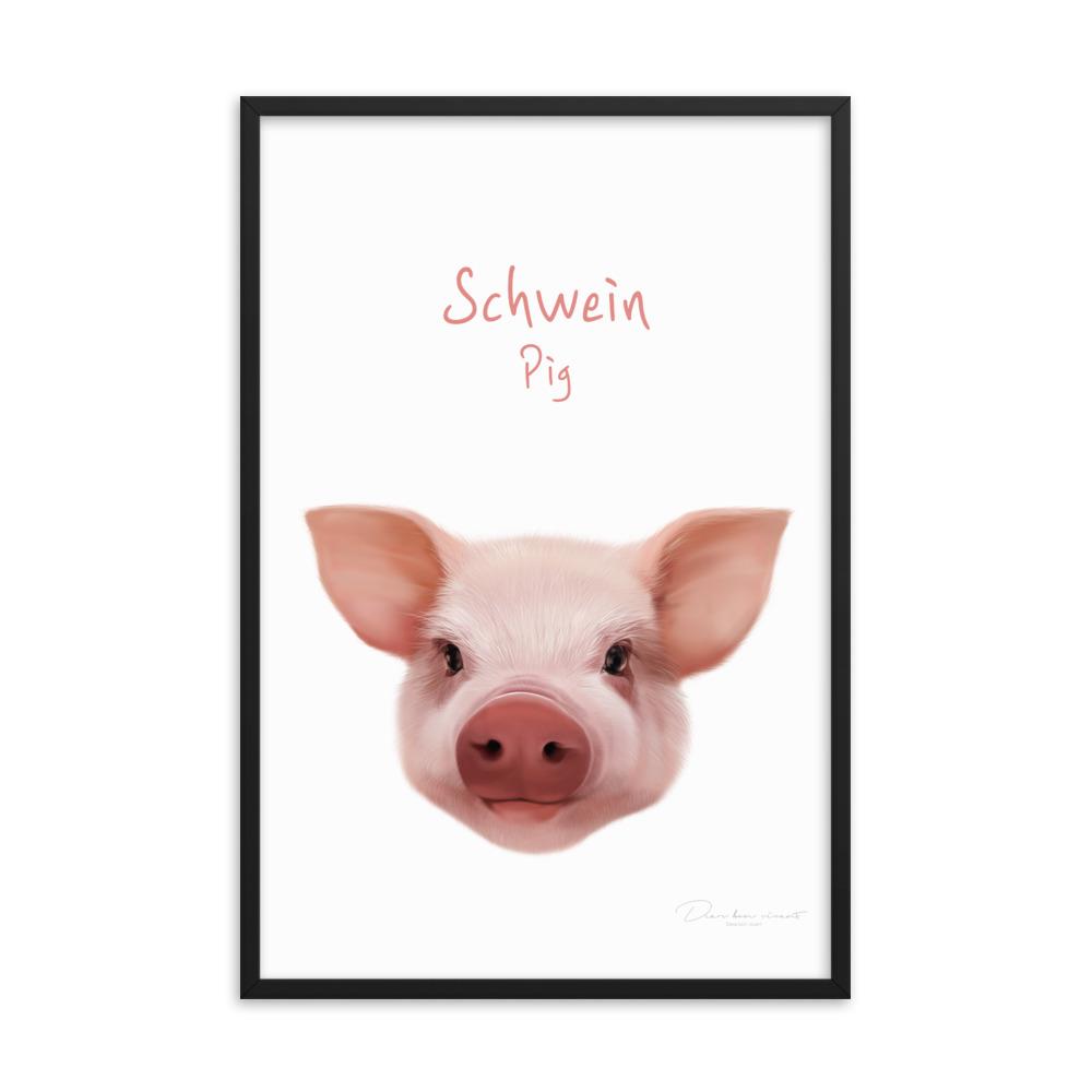 Schwein - Poster im Rahmen für Kinder schwarz / 61x91 cm artlia