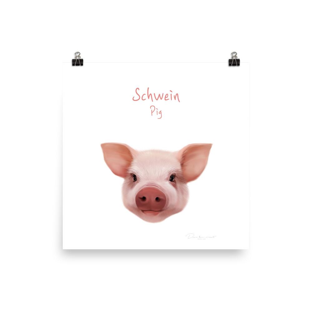 Schwein - Tier Poster für Kinder 25x25 cm artlia
