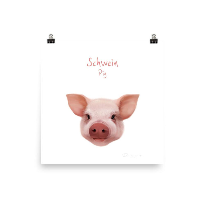 Schwein - Tier Poster für Kinder 25x25 cm artlia