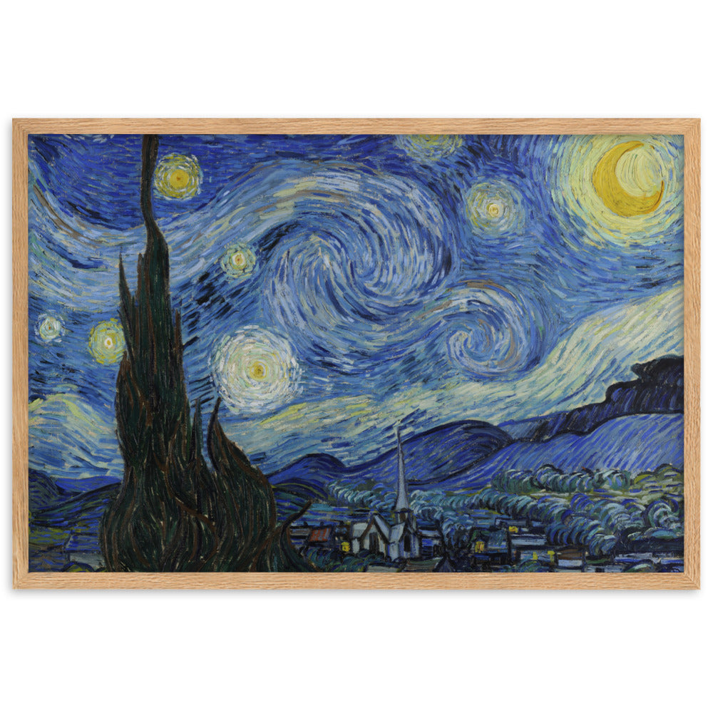 Starry Night, Van Gogh - Poster im Rahmen horizontal (original) / Oak / 61×91 cm artlia