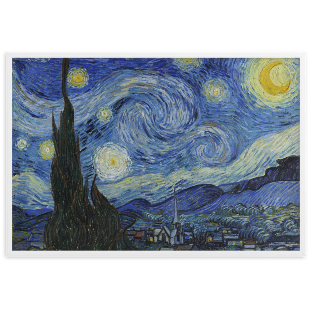 Starry Night, Van Gogh - Poster im Rahmen horizontal (original) / Weiß / 61×91 cm artlia