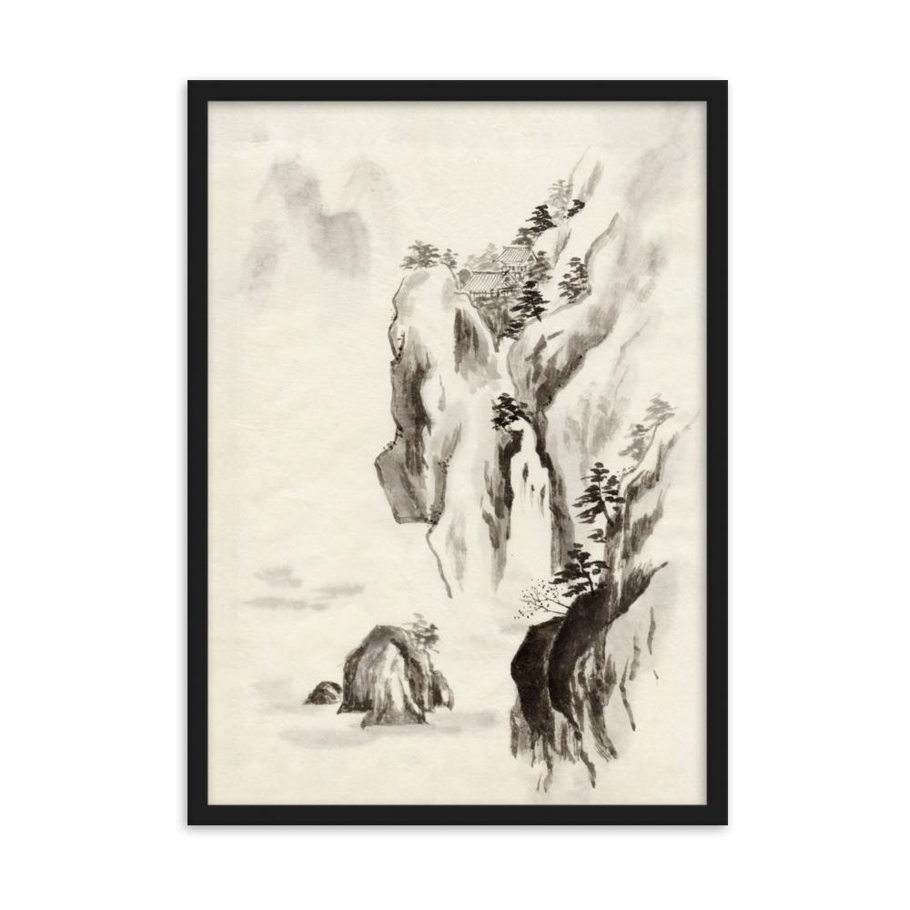 Tempel im Felsen - Poster im Rahmen Schwarz / 50×70 cm artlia