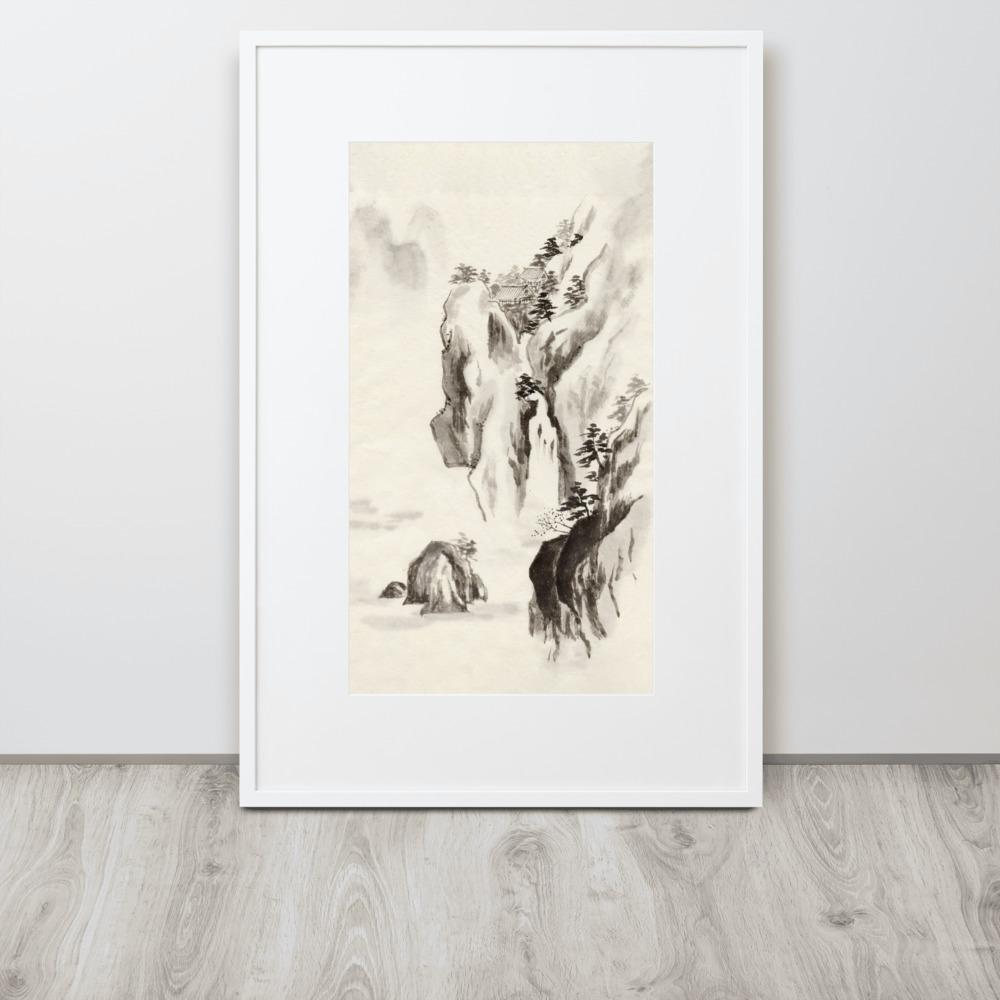 Tempel im Felsen - Poster im Rahmen mit Passepartout artlia