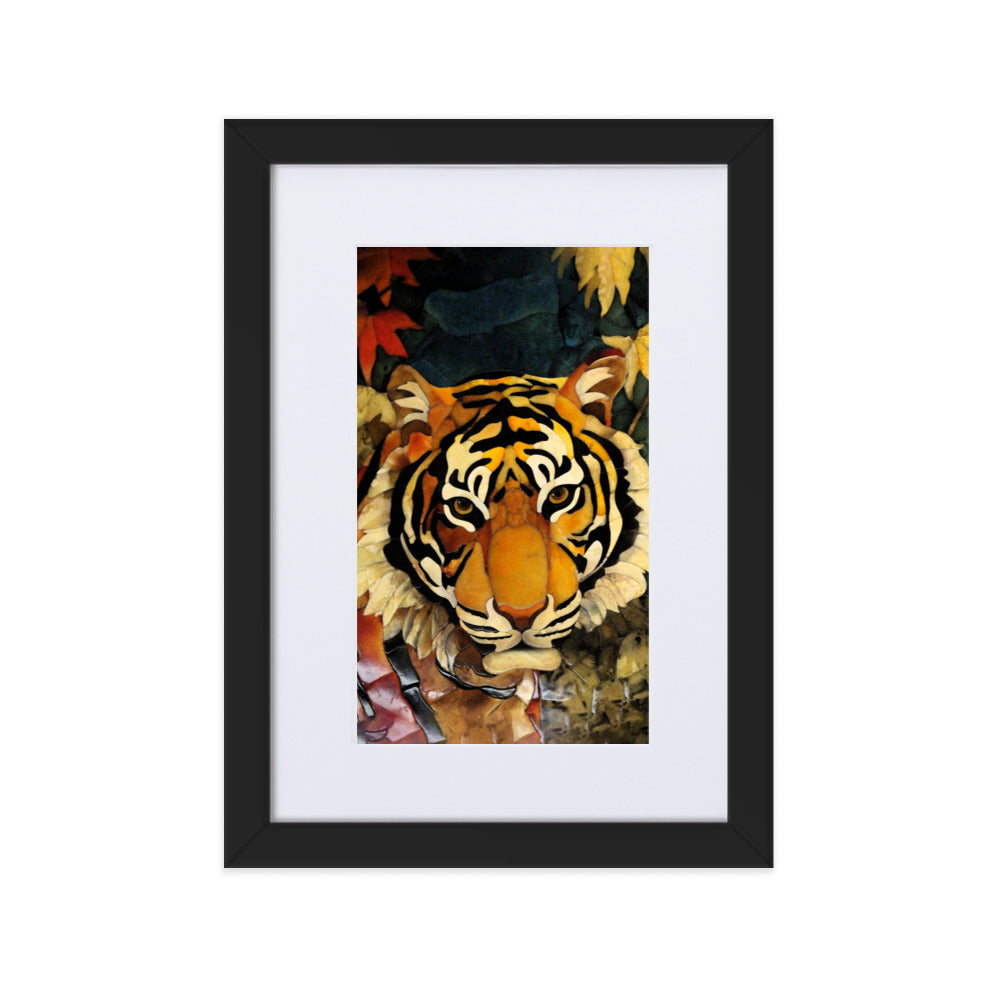 Tiger in Autumn - Poster im Rahmen mit Passepartout Schwarz / 21×30 cm artlia