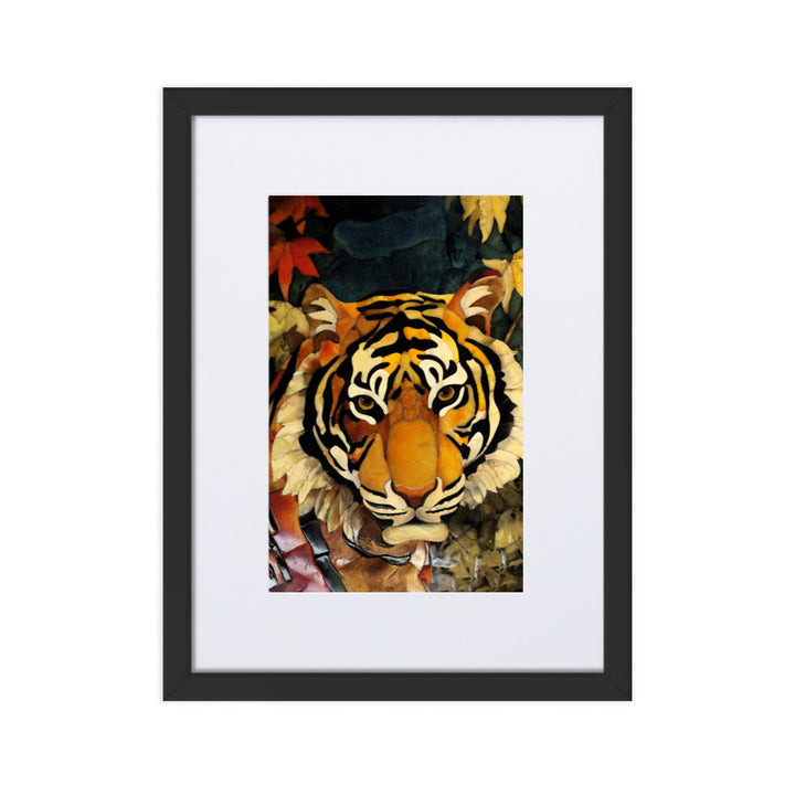 Tiger in Autumn - Poster im Rahmen mit Passepartout Schwarz / 30×40 cm artlia