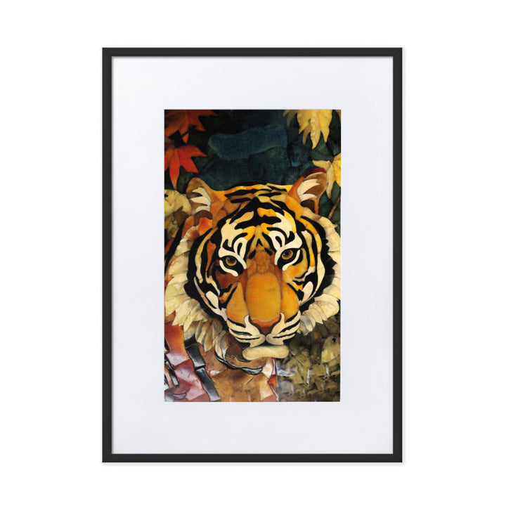 Tiger in Autumn - Poster im Rahmen mit Passepartout Schwarz / 50×70 cm artlia