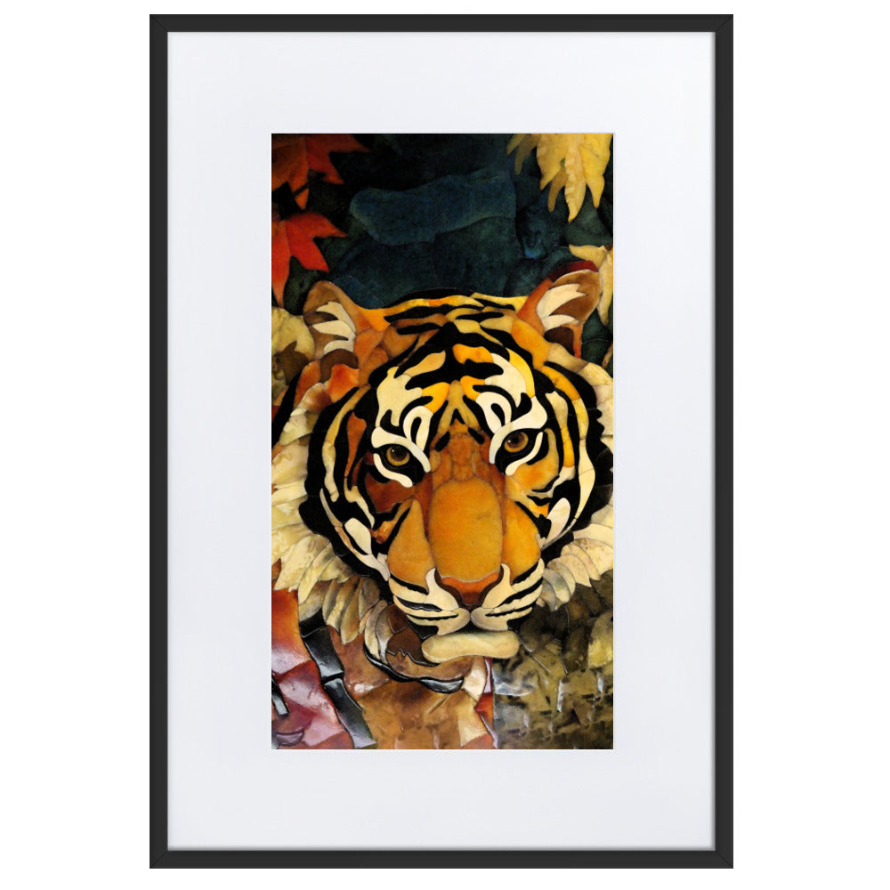 Tiger in Autumn - Poster im Rahmen mit Passepartout Schwarz / 61×91 cm artlia