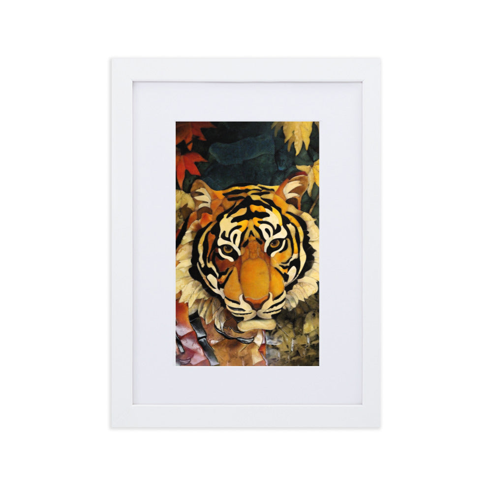 Tiger in Autumn - Poster im Rahmen mit Passepartout Weiß / 21×30 cm artlia
