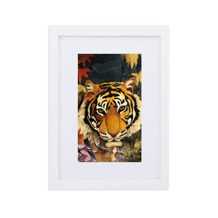 Tiger in Autumn - Poster im Rahmen mit Passepartout Weiß / 21×30 cm artlia