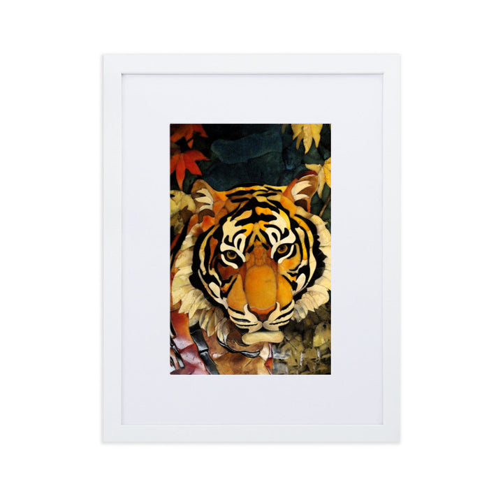 Tiger in Autumn - Poster im Rahmen mit Passepartout Weiß / 30×40 cm artlia