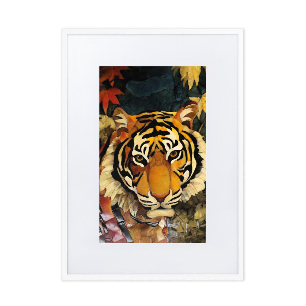 Tiger in Autumn - Poster im Rahmen mit Passepartout Weiß / 50×70 cm artlia