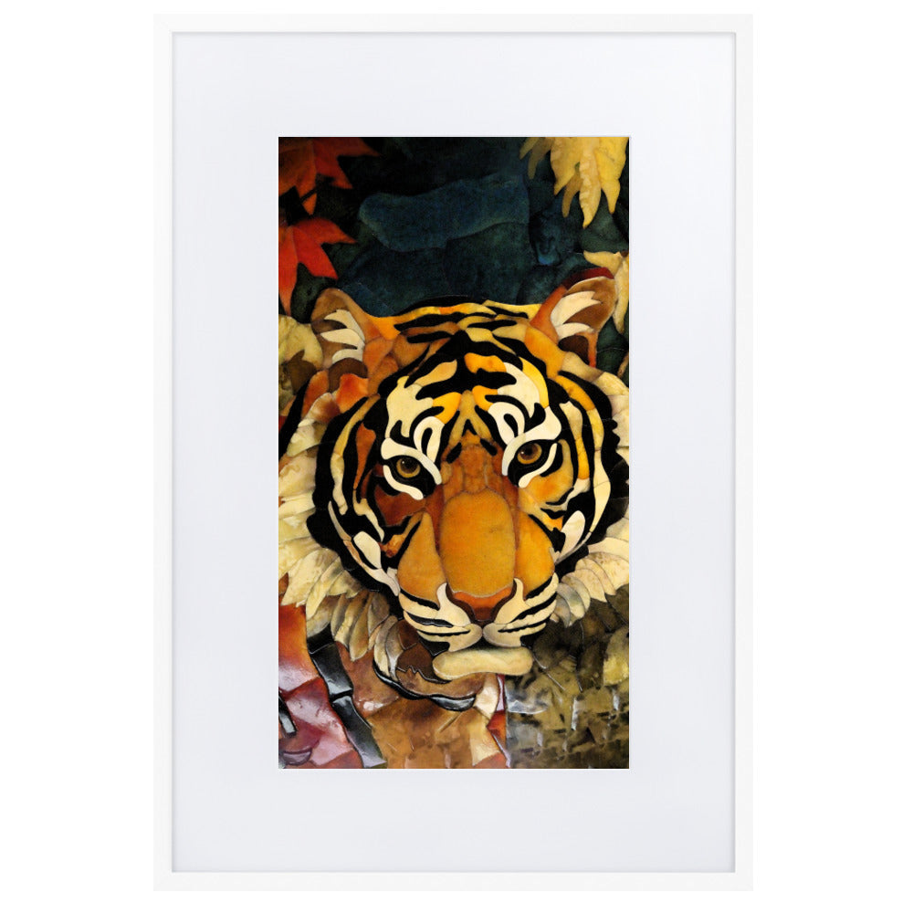Tiger in Autumn - Poster im Rahmen mit Passepartout Weiß / 61×91 cm artlia