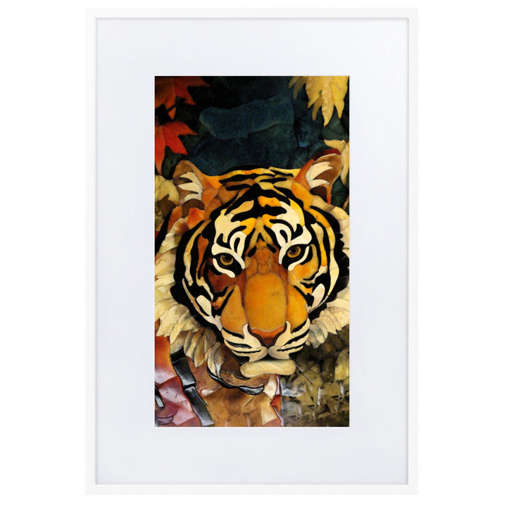 Tiger in Autumn - Poster im Rahmen mit Passepartout Weiß / 61×91 cm artlia
