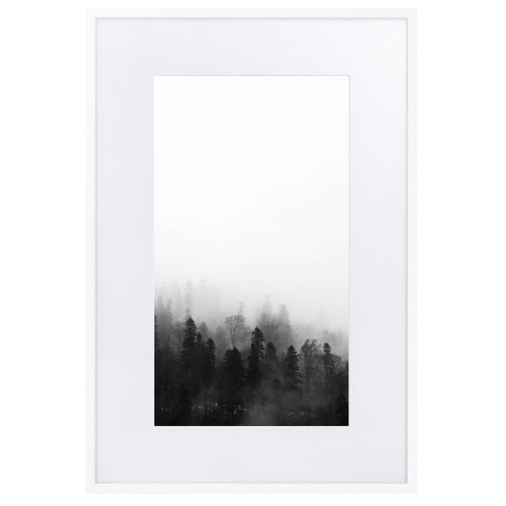 Wald im Nebel - Poster im Rahmen mit Passepartout Weiß / 61×91 cm artlia